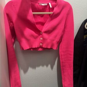 Helmut lang Cropped Pink Button-Front Women's Cardigan Top